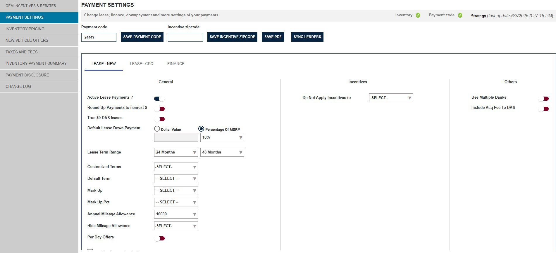 Payments Plus payment settings configuration screen